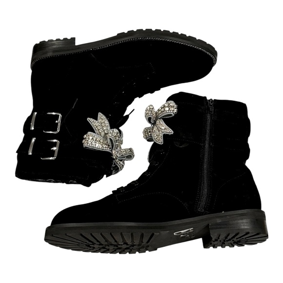 KURT GEIGER Sutton Bow Boot Black Suede Crystal Eagle Bow - Picture 9 of 16